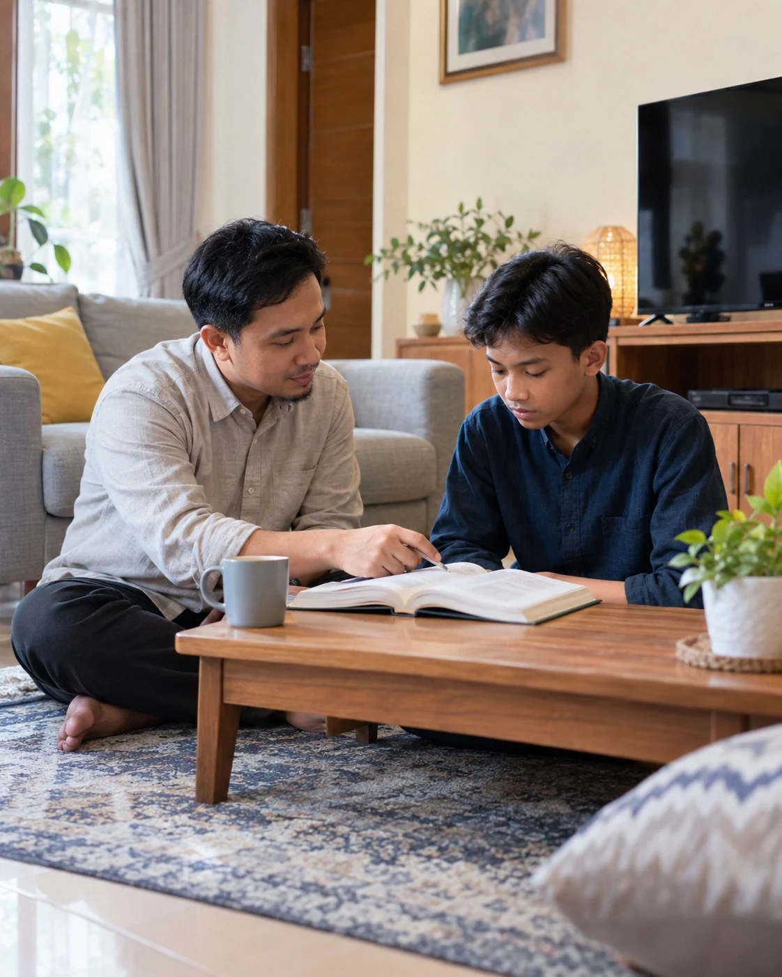 Gambaran les privat mengaji di rumah bersama guru dan siswa untuk keluarga Medan Tuntungan